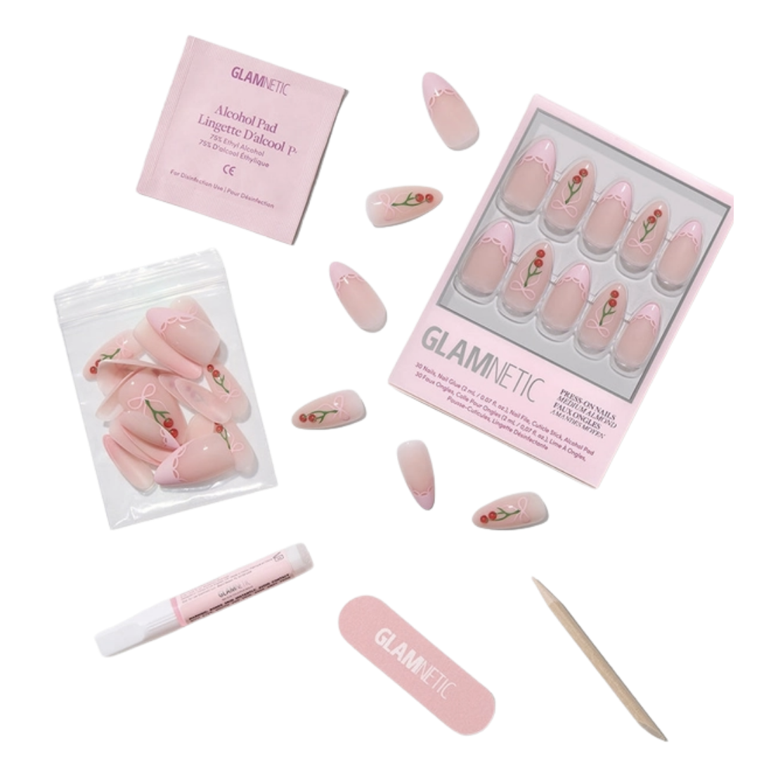 Cherry Bow Press on Nails