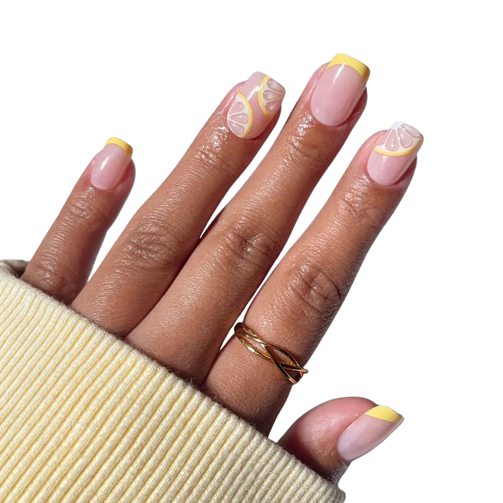 Limonata French Tip Short Squoval Press-On Nails