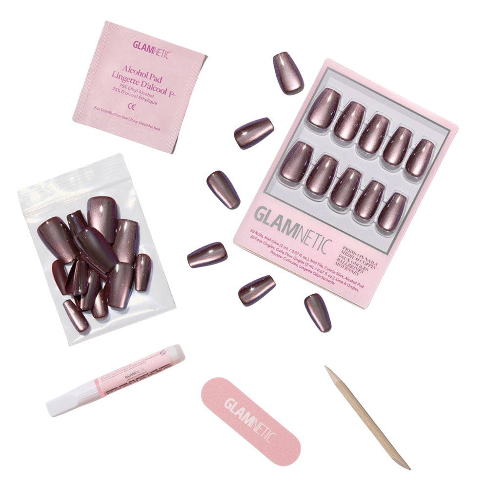 Espresso Glow Press-On Nails Brown Velvet Medium Coffin