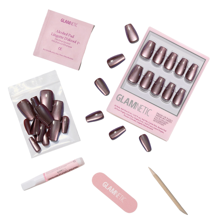 Espresso Glow Press-On Nails Brown Velvet Medium Coffin