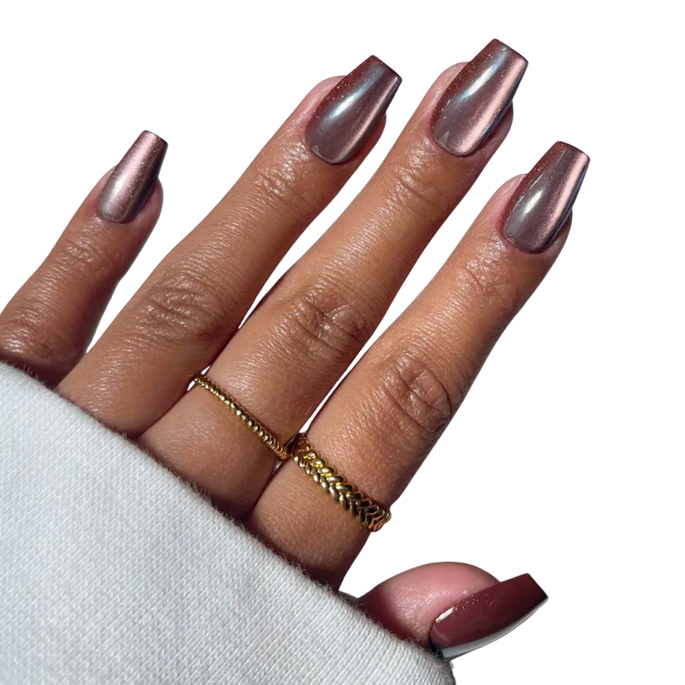 Espresso Glow Press-On Nails Brown Velvet Medium Coffin