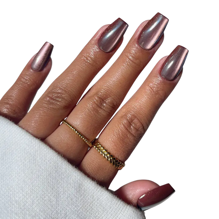 Espresso Glow Press-On Nails Brown Velvet Medium Coffin