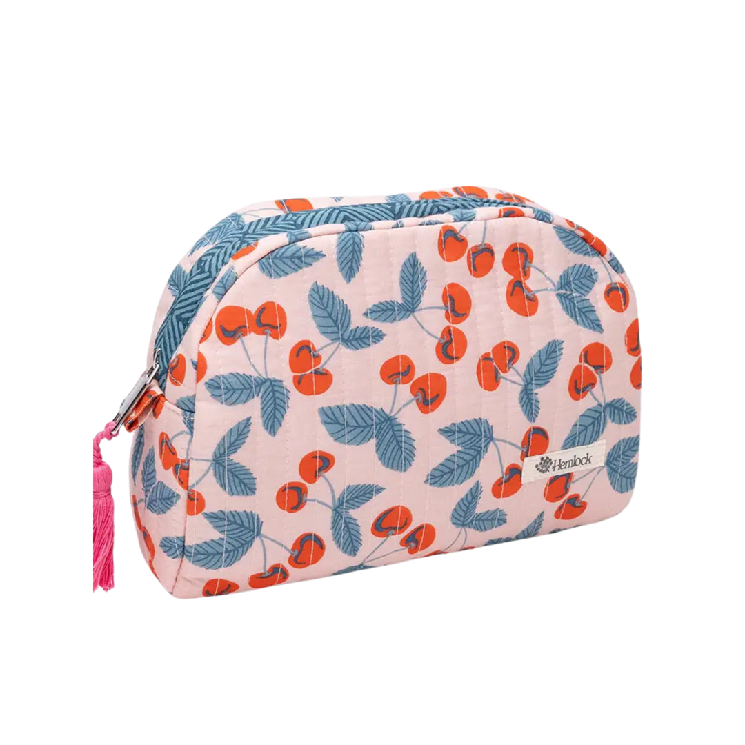 Cherry Small Quilted Scallop Zipper Pouch
