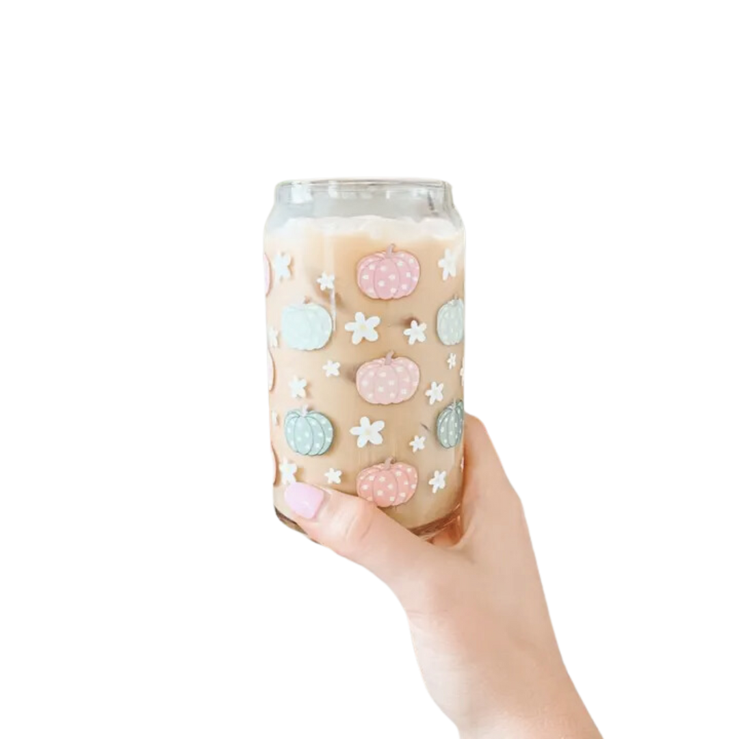 16oz Pastel Pumpkins Iced Coffee Beer Can Glass