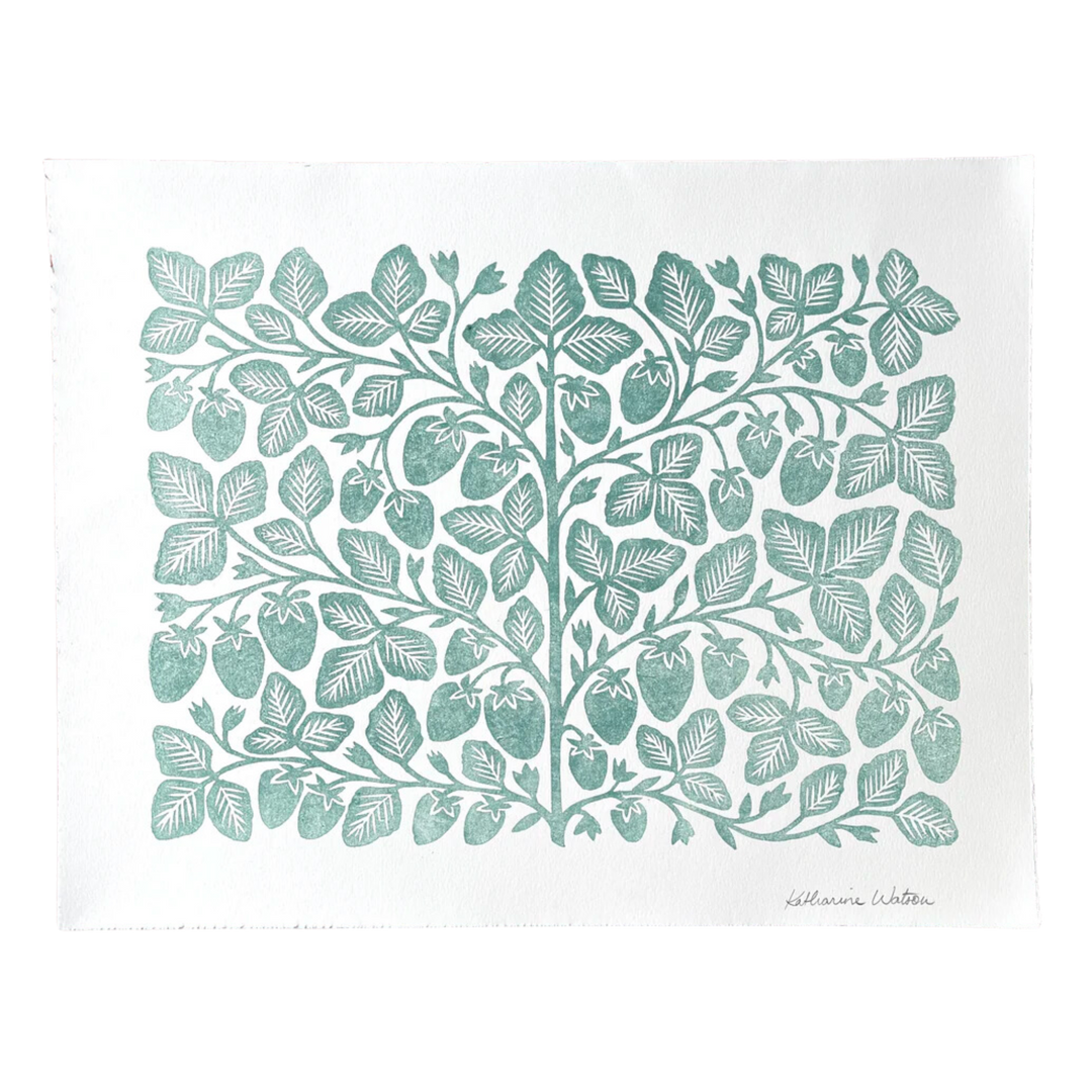 Hand Block Printed Strawberry Art Print No. 2572