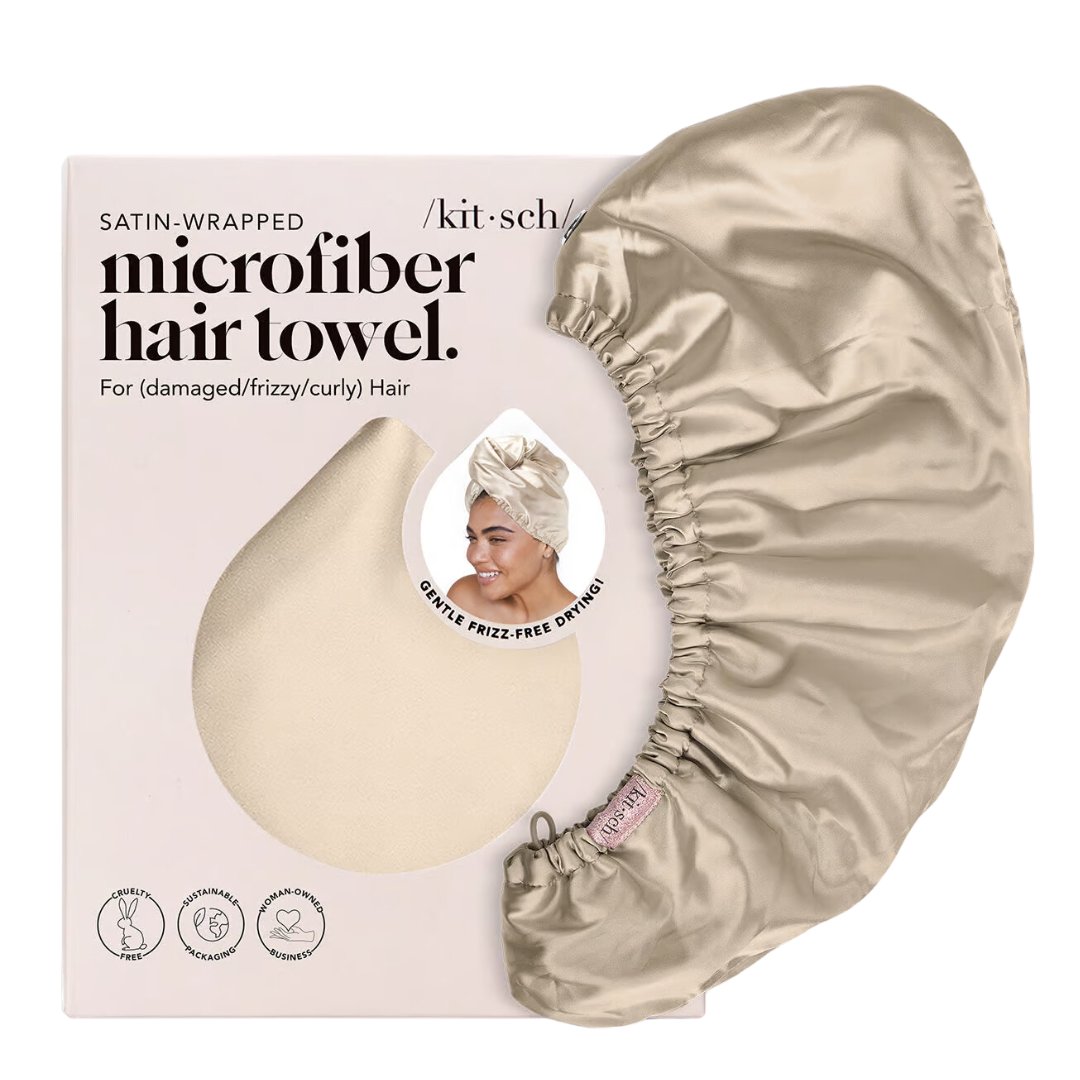 Satin-Wrapped Hair Towel - Champagne