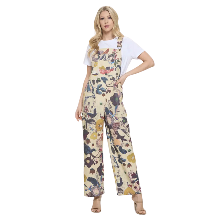 Floral & Bird Print Overalls