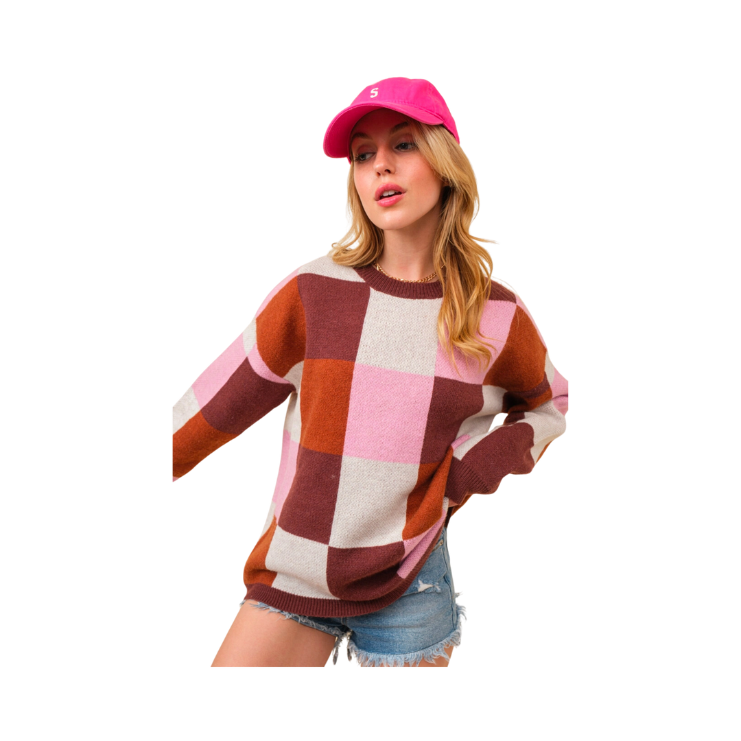 Checker Multi Color Combo Sweater - Multi