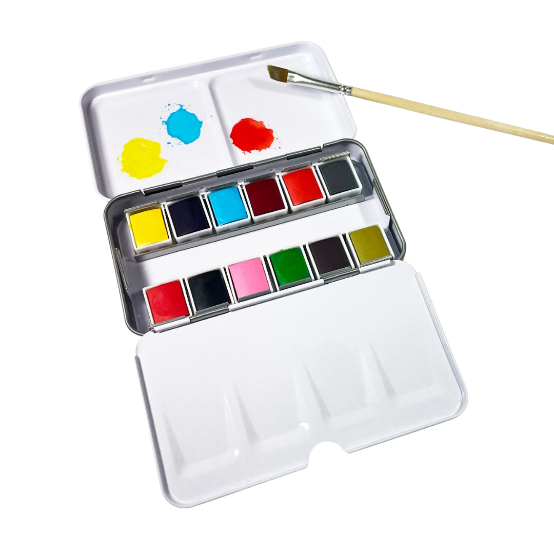 Watercolor Set - Travel-Friendly Metal Palette - 12 Colors