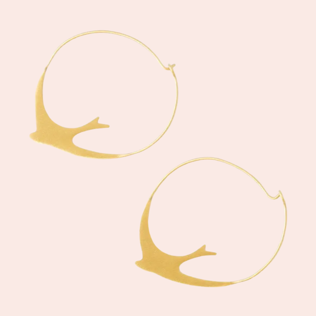 Amelia Circle Bird Hoop Earrings