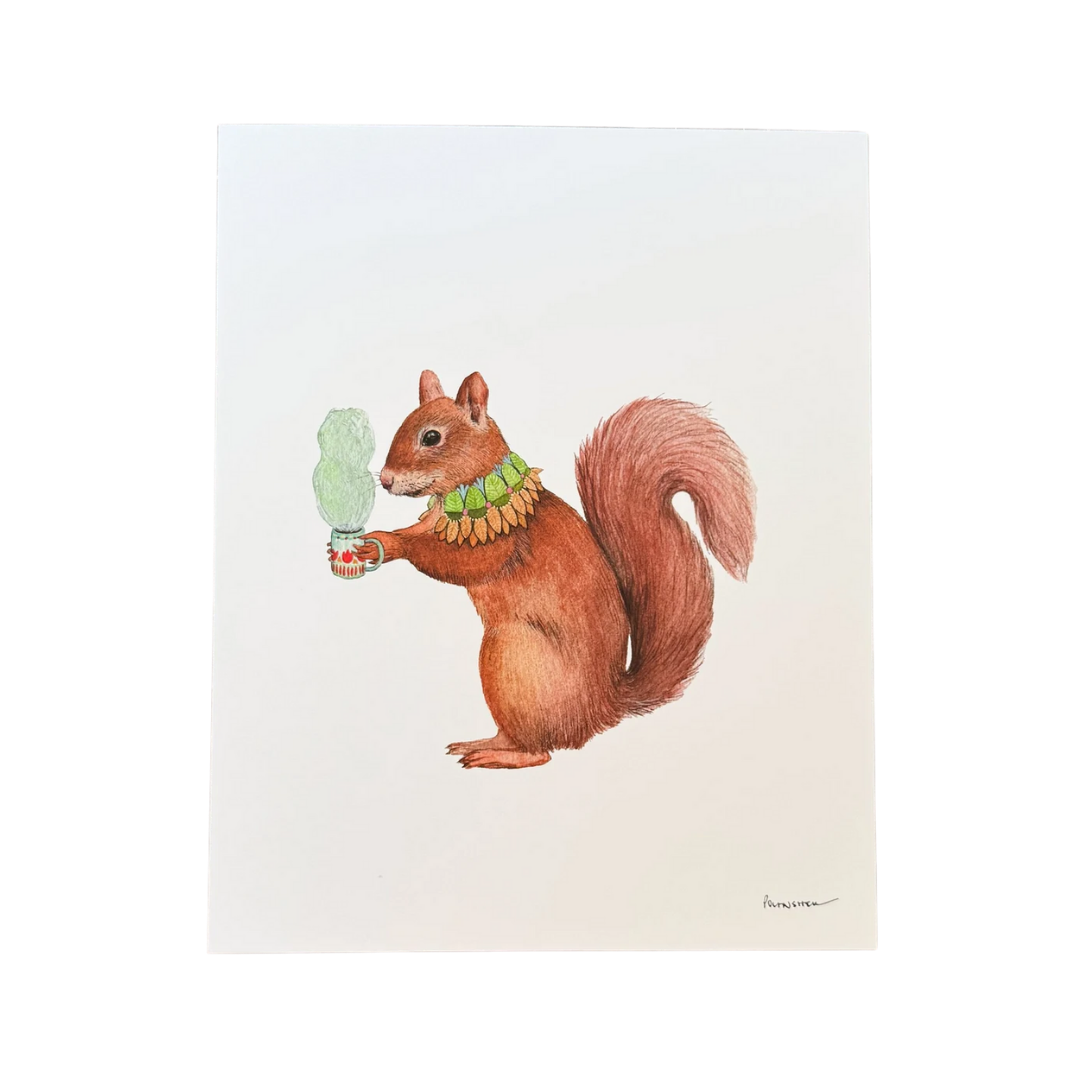 Critters and Cups: Samuel Squirrel - 8"x10" Print