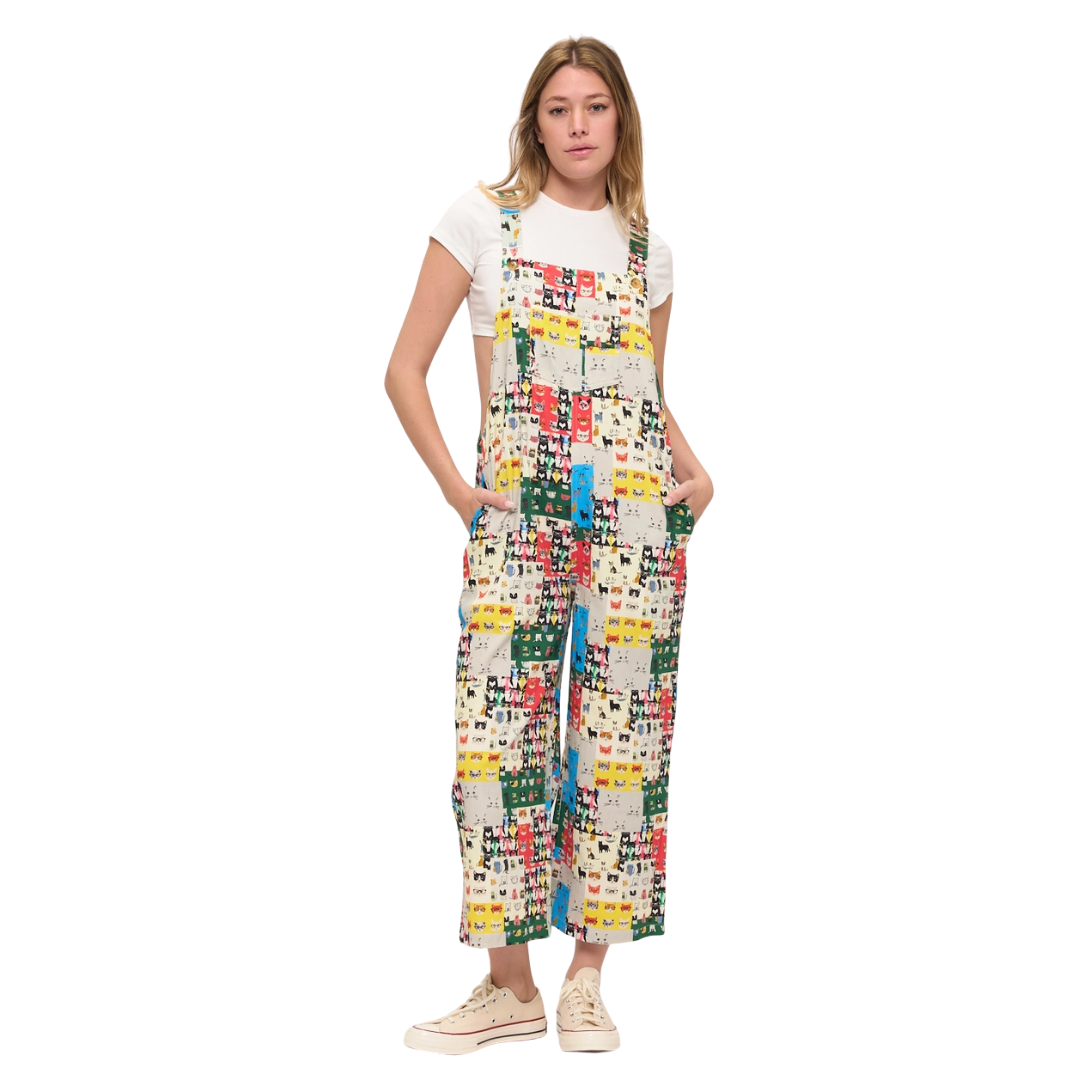 Retro Cat Faces Pop Art Overalls