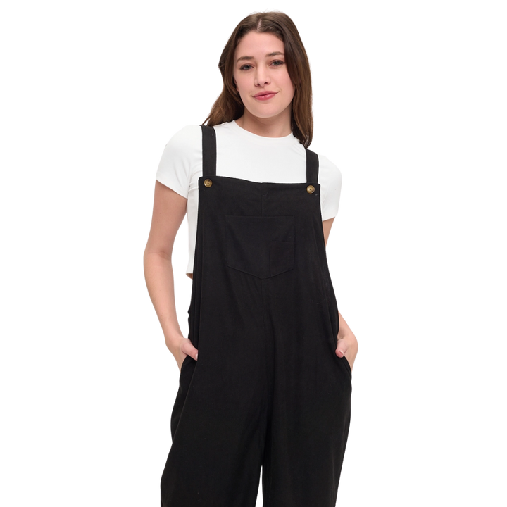 Midnight Black Corduroy Overalls