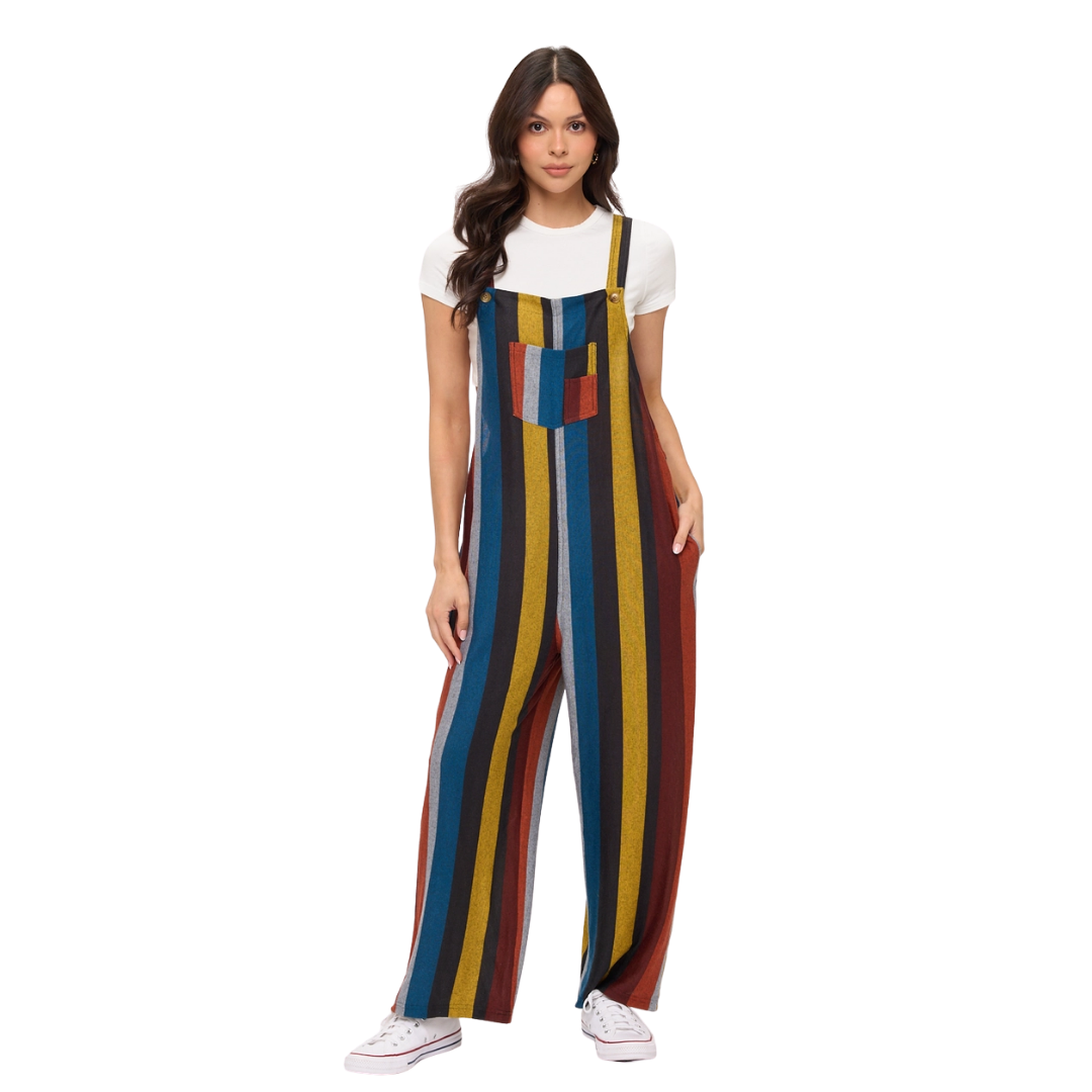 Multi-Color Stripe Tunic Overalls