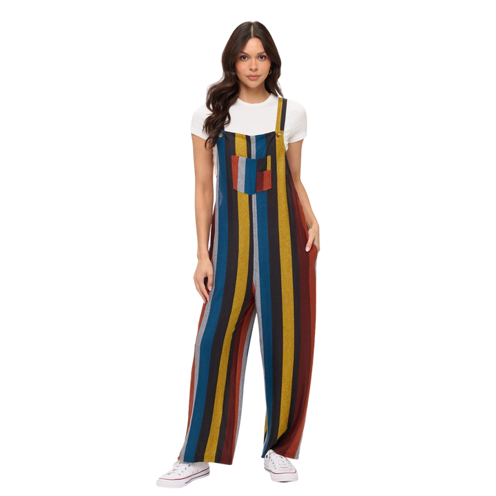 Multi-Color Stripe Tunic Overalls