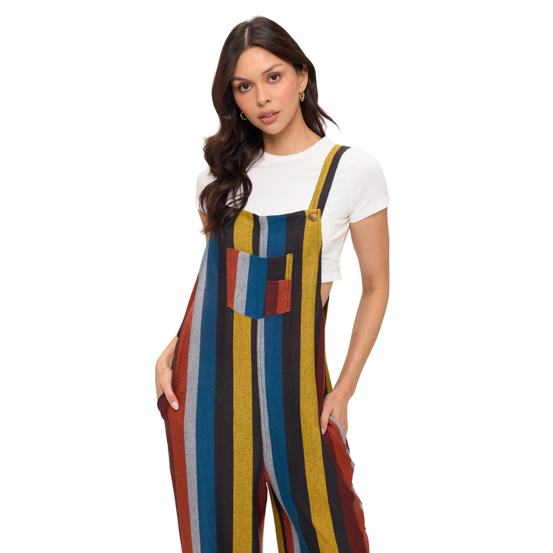 Multi-Color Stripe Tunic Overalls