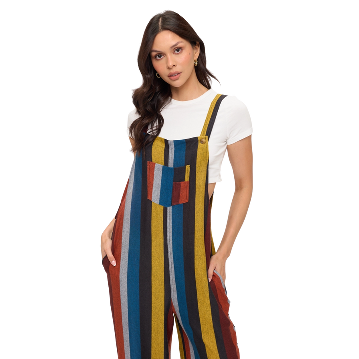 Multi-Color Stripe Tunic Overalls