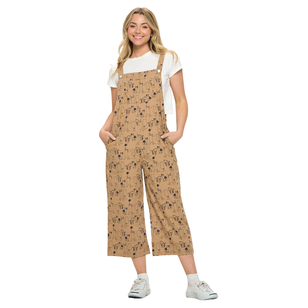 All Over Cat Print Overalls