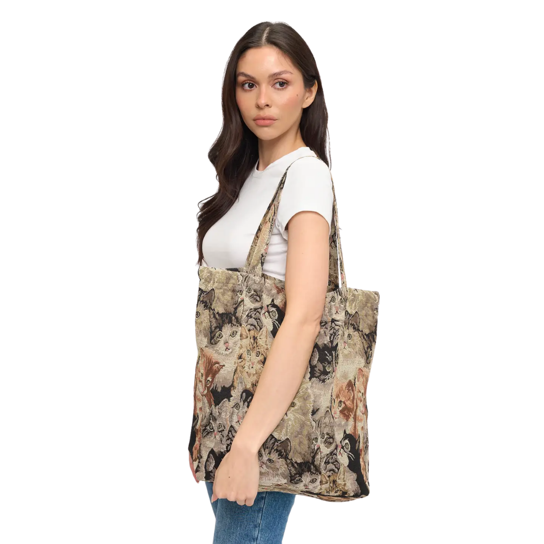 Cat Collage Print Tapestry Tote