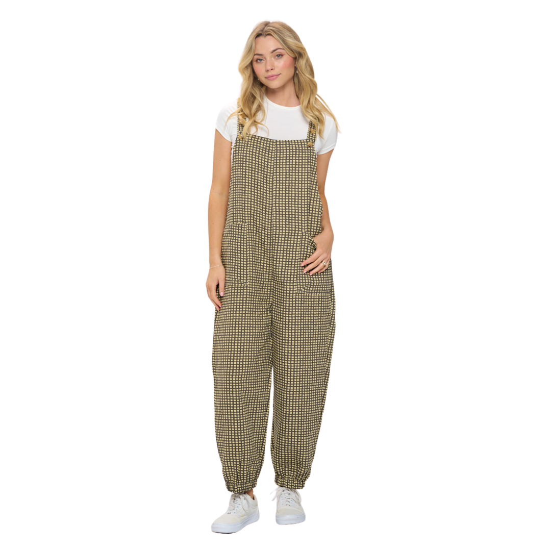 Grey and Tan Check Print Overall