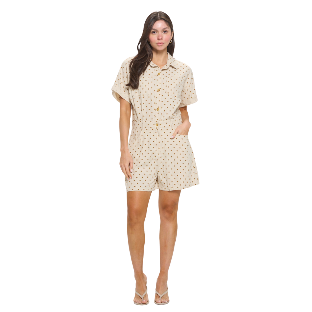 Beige Polka Dot Short Jumpsuit
