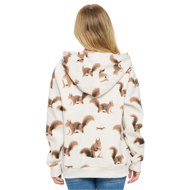 Squirrel Print Zip Up Hoodie