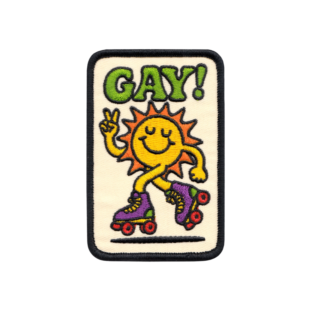 Gay! Peace Loving Sun On Rollerskates Gay Pride Patch