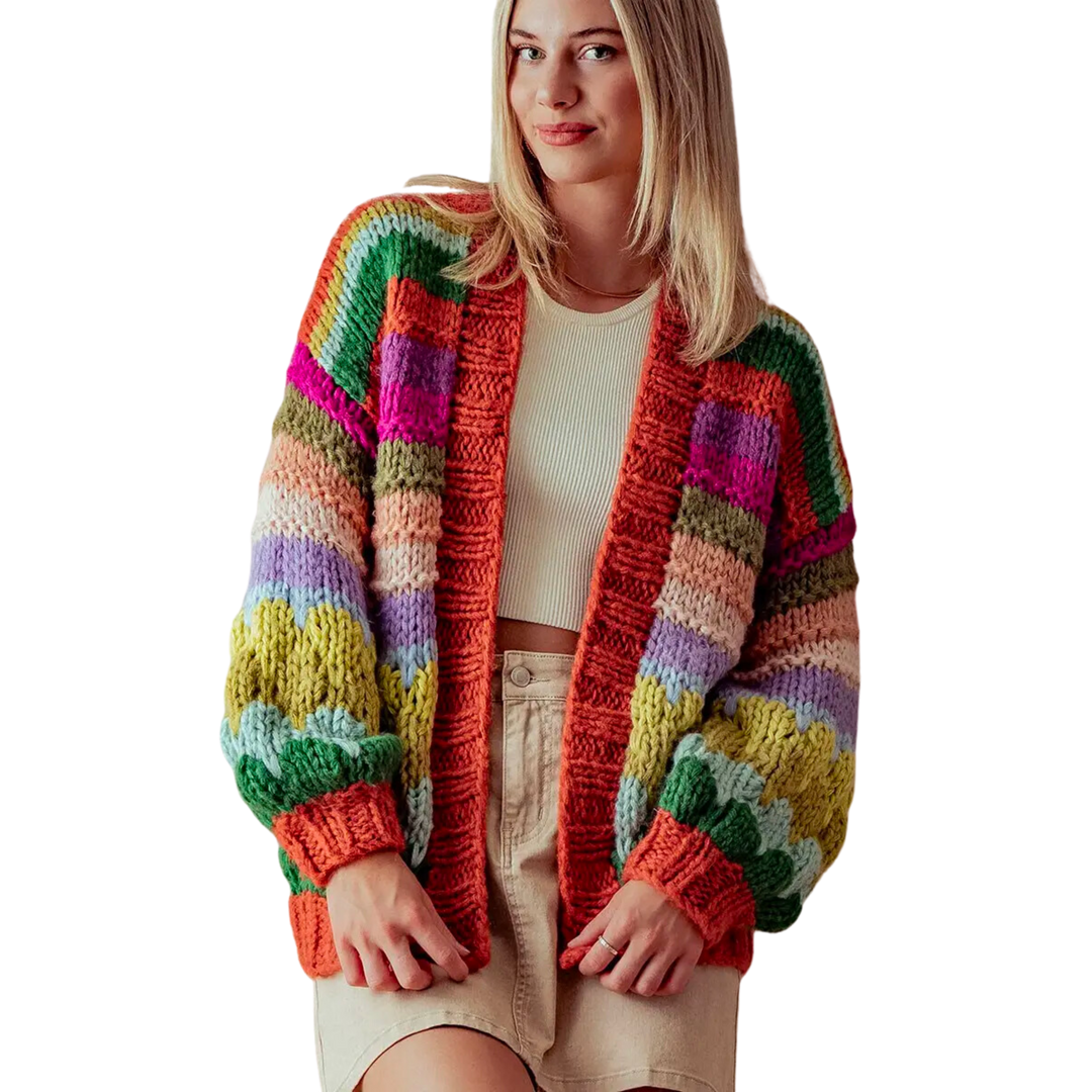Multicolor Stripe Chunky Knit Cardigan