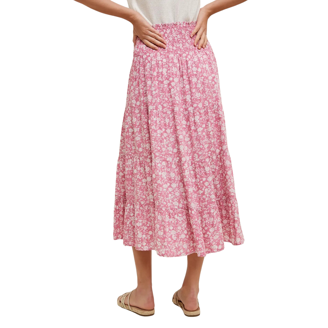 Floral Tiered Midi Skirt with Slit