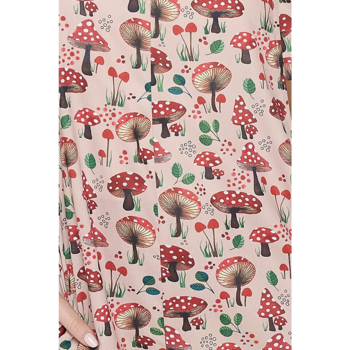 Red Mushroom Floral Print Overalls With Pockets