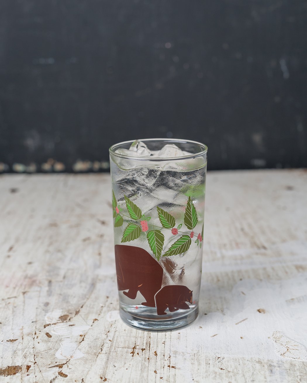 Bear and Flowers Drinking Glass
