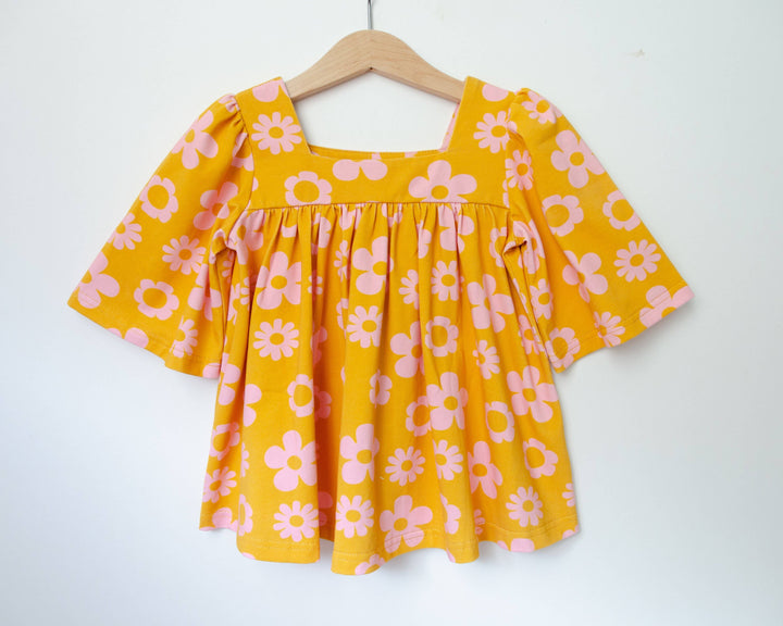 Retro Mustard Bell Sleeve Top