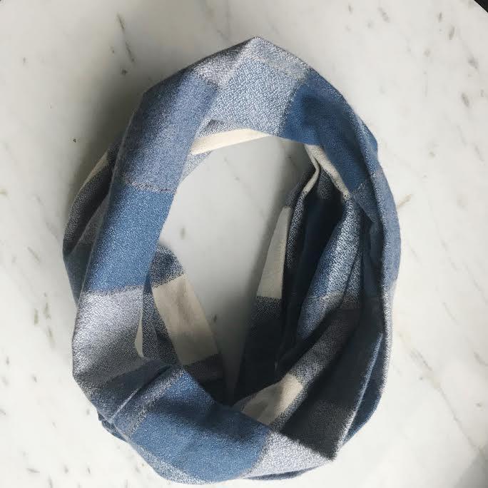 Plaid Flannel Infinity Scarf - Indigo and Cream