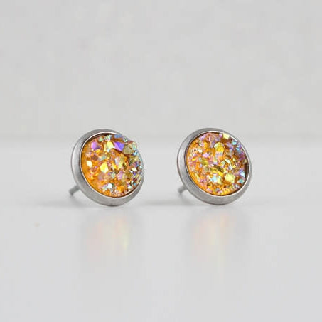 Carrot Orange Druzy Crystal Earrings