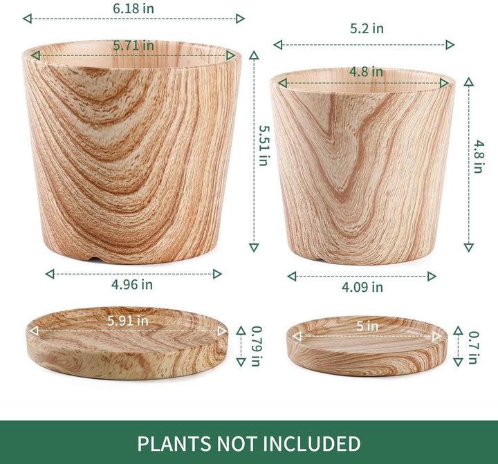 Wood Pattern Ceramic Planter with Tray