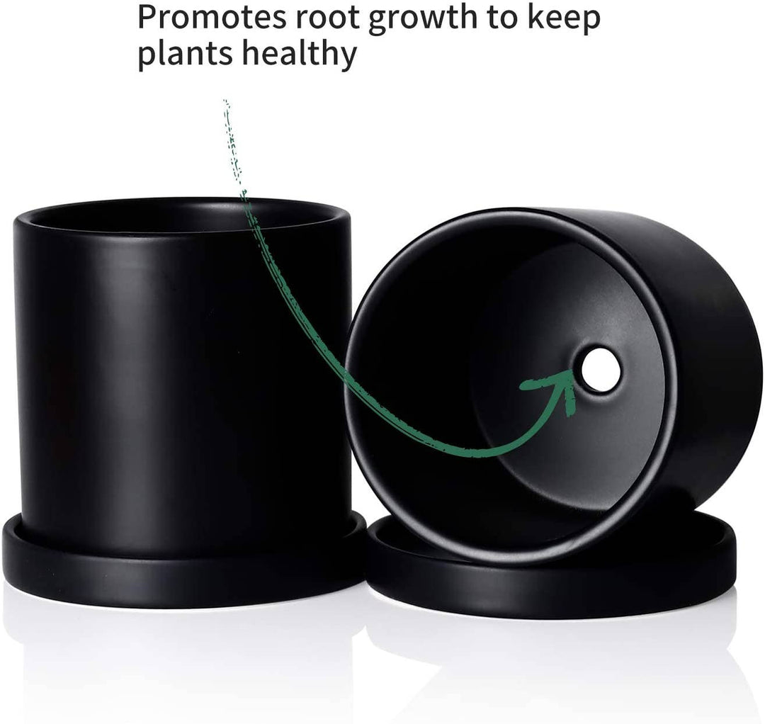 3.8 Inch Black Cylinder Plant Pot with Saucer