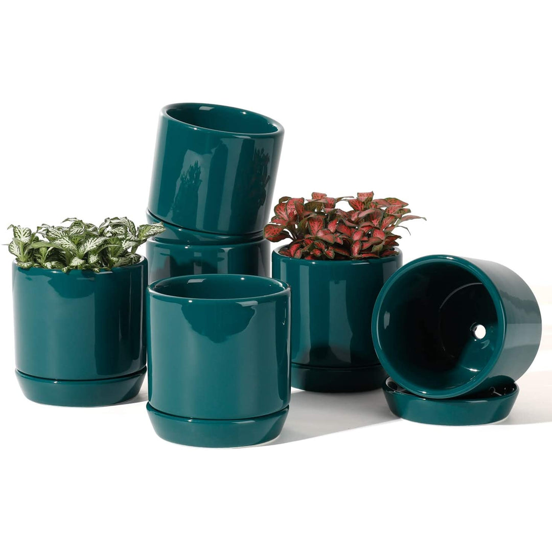 3 inch Teal Cylinder Ceramic Plant Pot Without Saucer