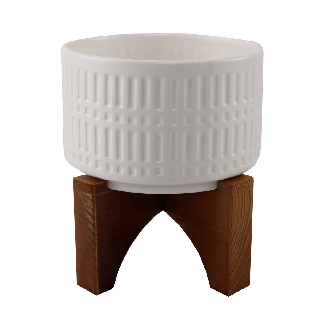 7" Roman Ceramic With Wood Stand  White