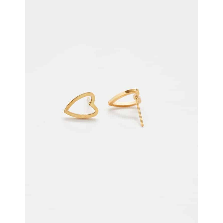 Gold Heart Outline Stud Earrings