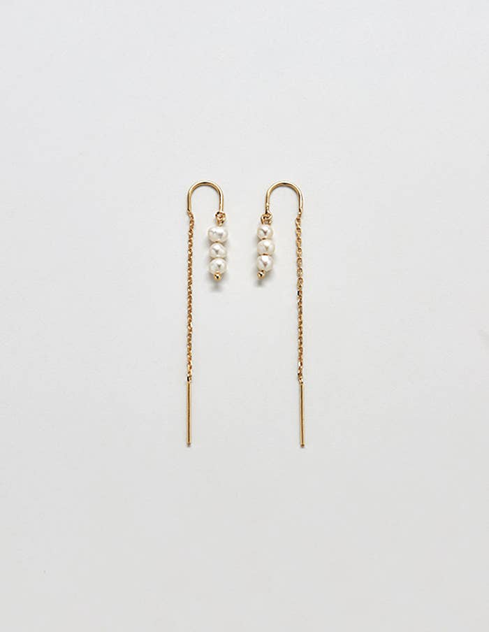 Triple Pearl Drop Threader Earrings