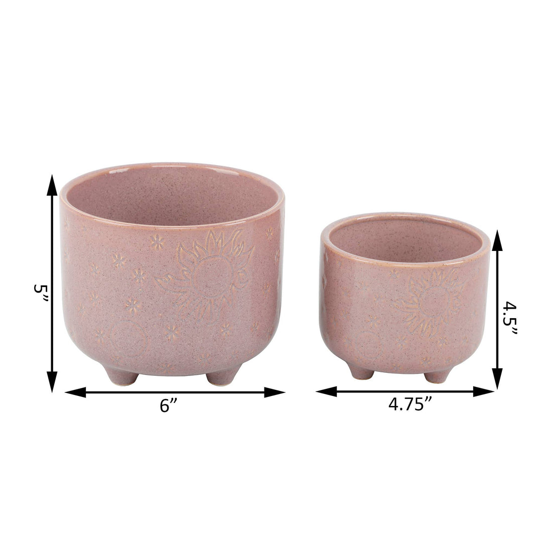 Sun Moon Ceramic Footed Planter