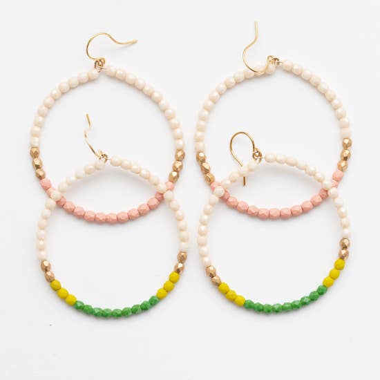 Large Green and Blush Dangle Hoops