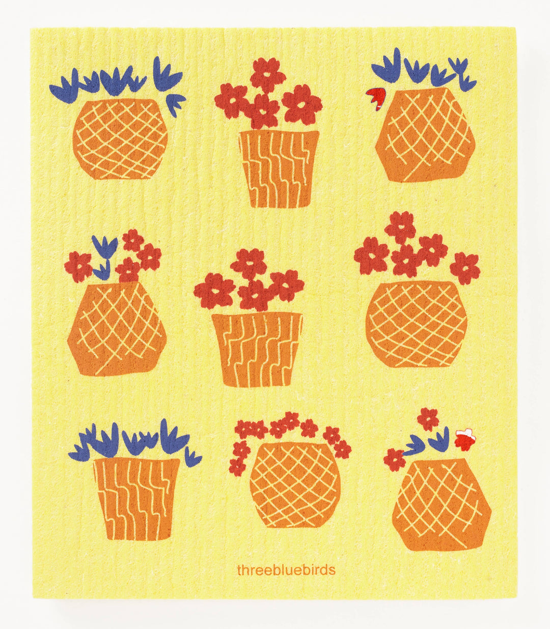 Flower Pots on Yellow Swedish Dishcloth