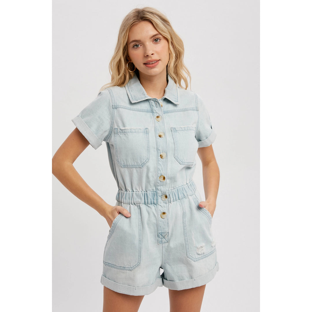 Button Front Denim Romper
