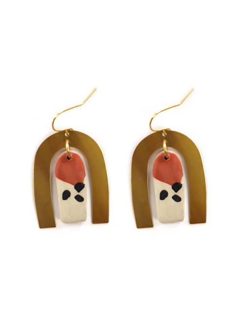 Brass and Pink Polymer Dangle Earrings
