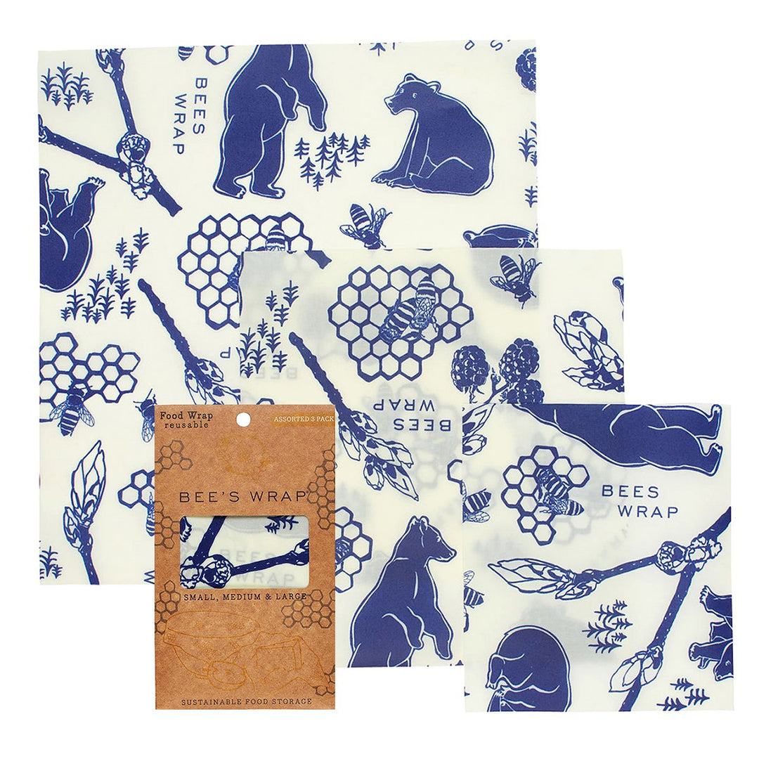 Set of 3 Assorted Wraps in Bees & Bears Print Bee's Wrap