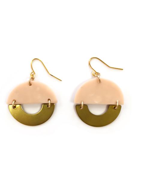 Brass and Pink Polymer Dangle Earrings