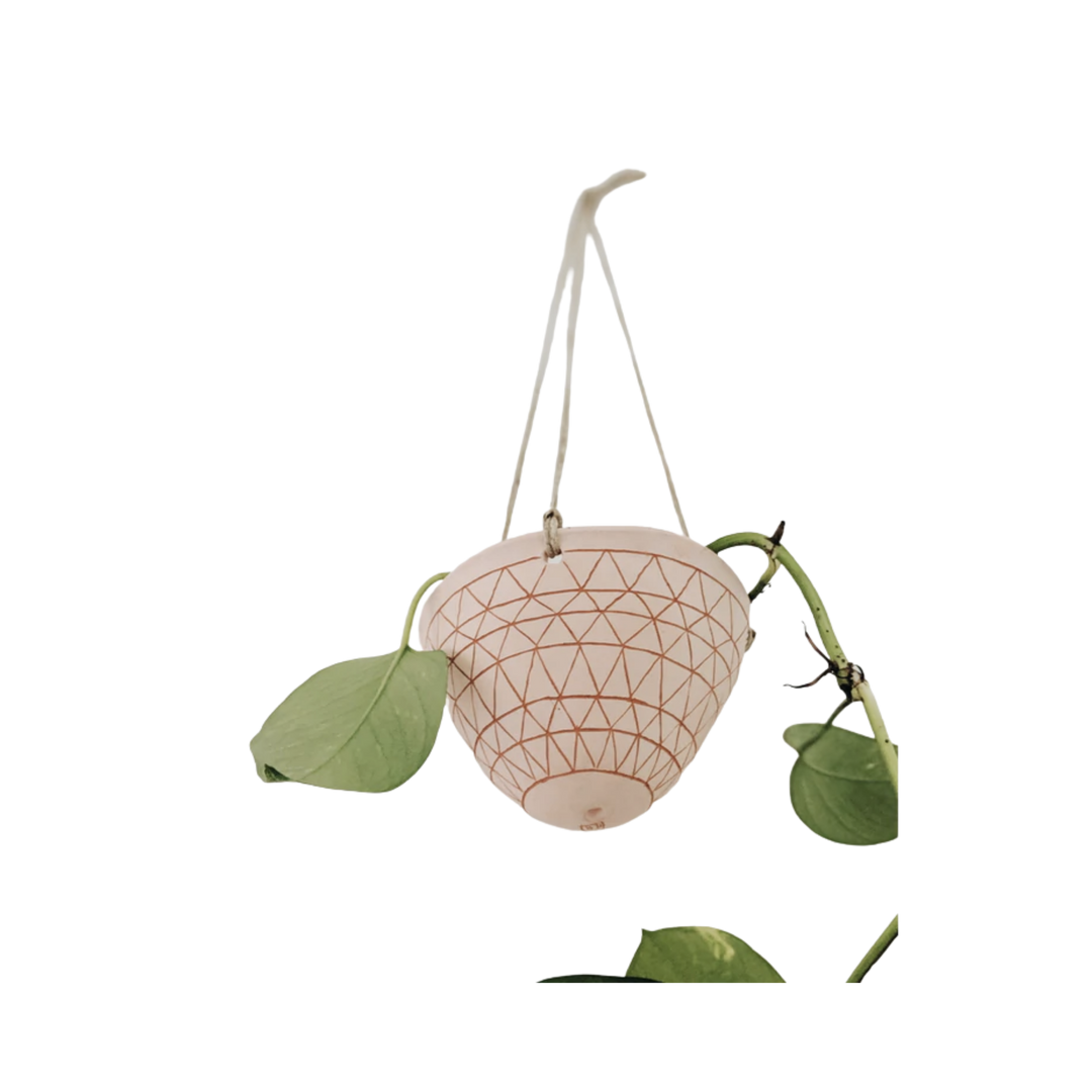 Geometric Frieze Hanging Planter in Pink & Terracotta
