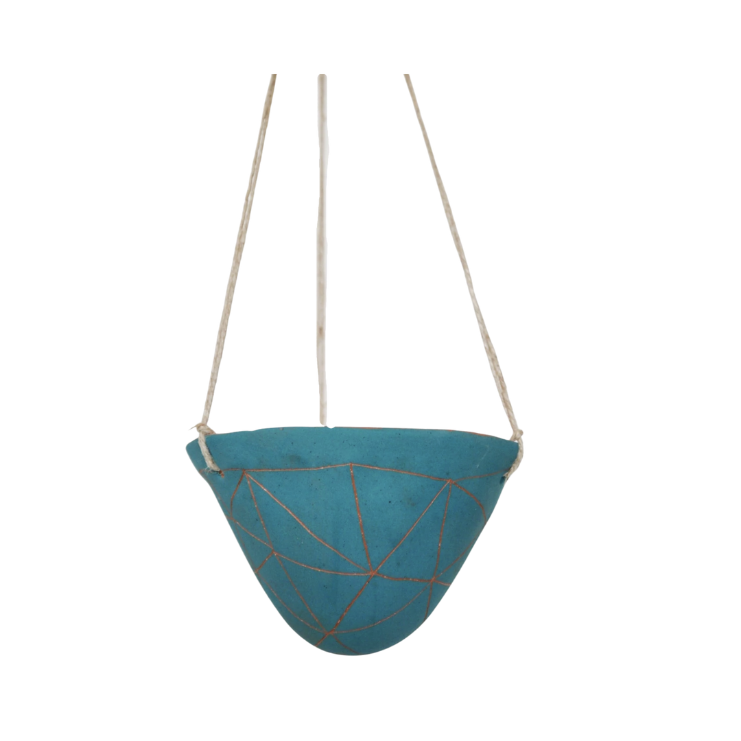 Geotriangle Hanging Planter in Teal & Terracotta