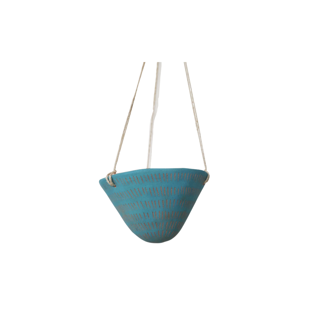 Dash Hanging Planter - Teal & Terracotta